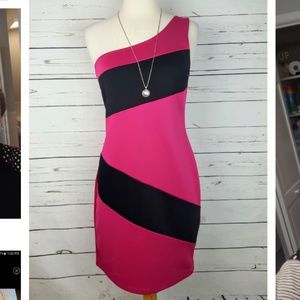 One shoulder color block dress